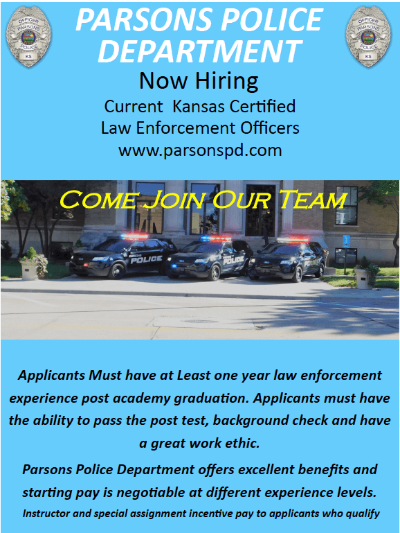 Parsons Police Department is Now Hiring
